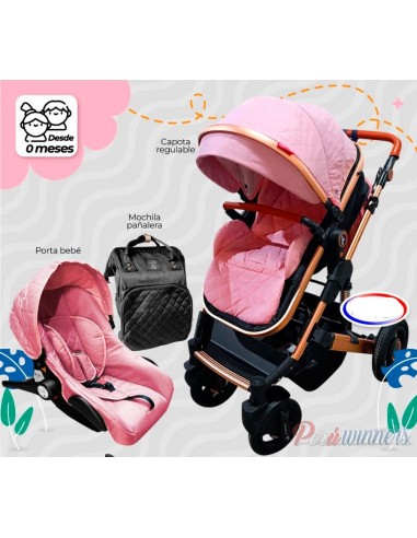 Coche moises con porta bebe Prado - Rosado  - 1