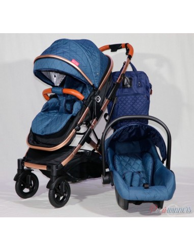 Coche Moises con porta Bebe Mini - Azul  - 1