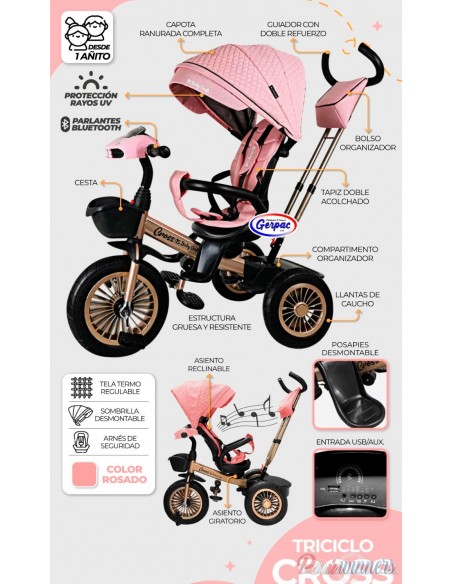 Triciclo Evolutivo Babycraft Cross - Rosado
