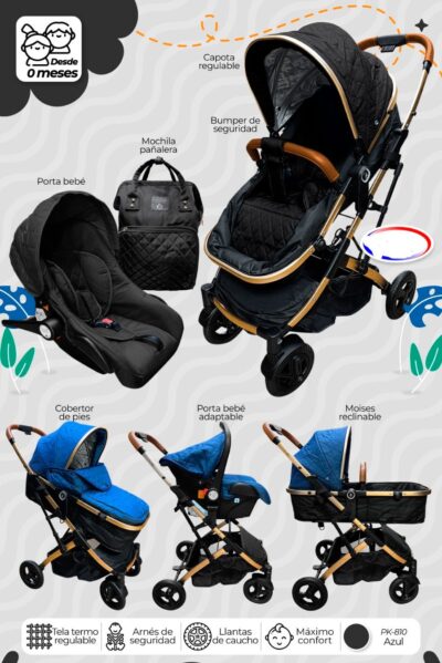 Coche Moises con porta Bebe Mini - Negro