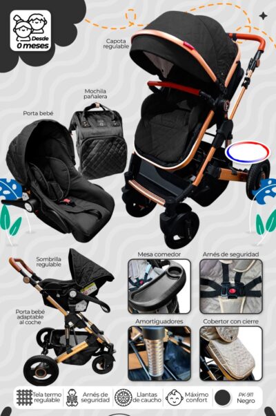 Coche moises con porta bebe Prado - Negro